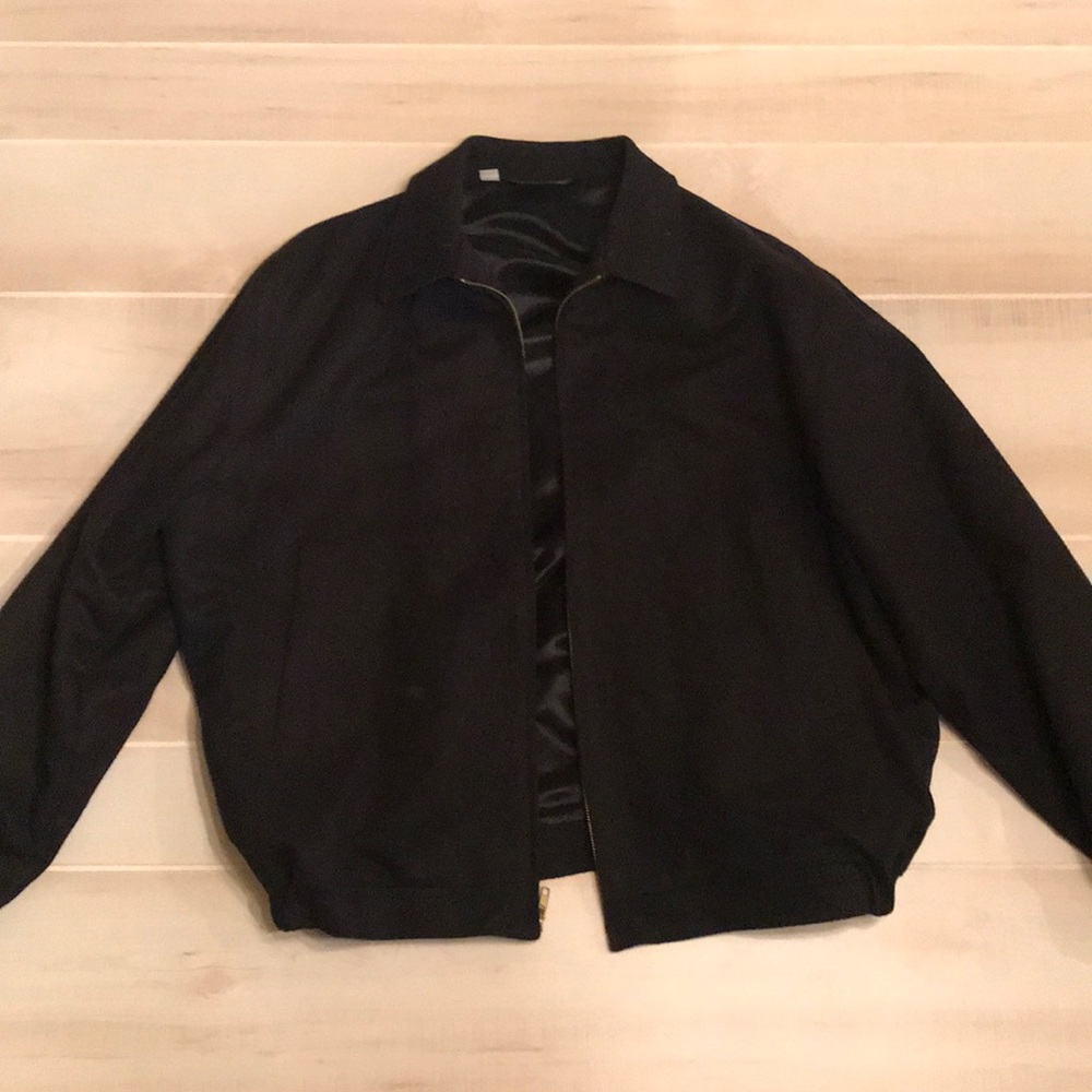 Majer black wool coat bomber jacket size large.
